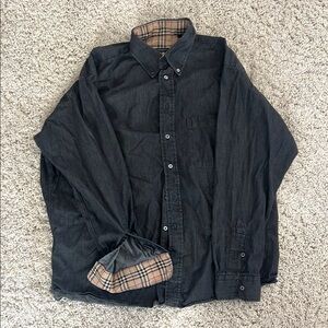 Burberry Dark Denim Shirt with Plaid Accents